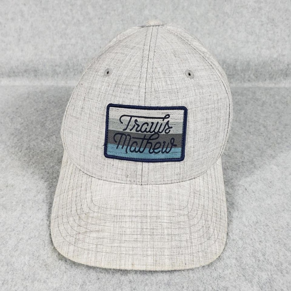 Travis Mathew Light Gray Patch Logo Baseball Cap with Blue Accent